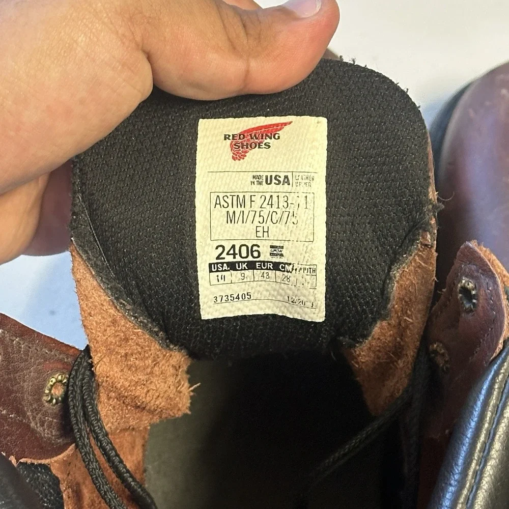 Red‎ Wing 2406 Boots Mens 10.5 D Brown Supersole Safety Steel Toe Made in USA